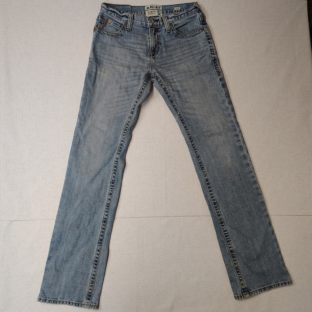 Ariat M7 Jeans Mens 30x36 Slim Fit Straight Leg Light Wash Western Cowboy